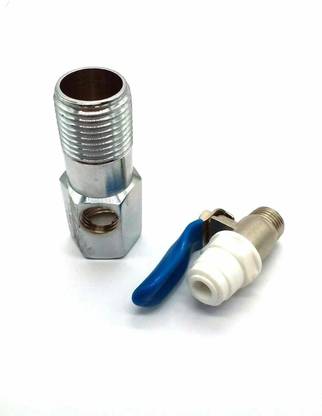 Aameria RO 1/2" Stainless Steel SS Cupling/Nipple with 1/4" Brass Inlet Ball Valve for 1/4" inch RO Pipe Tubing (Coupling Set-Diverter Valve & On/Off Tee Valve) For Water Purifiers Automatic Control Valves