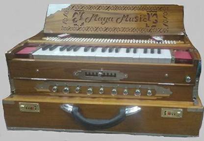 MAYAMUSICALS 3.75 Octave 9 Scale Changer (with Coupler) Box Harmonium with 3 set of Reeds 3.5 Octave Hand Pumped Harmonium