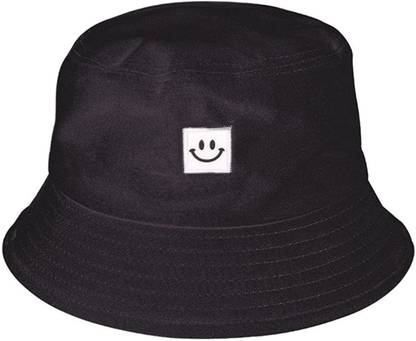 REFFER Smiley Embroidered Foldable Cotton Bucket Hat for Women and Men hat