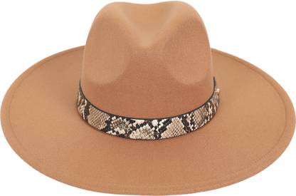 FabSeasons Fedora Hat with Wide Brim - Snake Print & Vegan Leather Belt for Men and Women