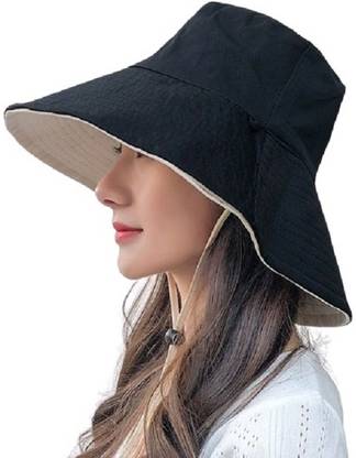 AlexVyan Beige & Black Bucket Cap Hats Reversible UV Protection Wide Brim Summer Cap