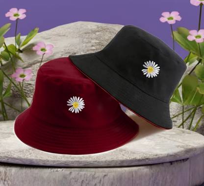 REFFER Daisy Sunflower Embroidered Unisex foldable cotton Reversible Bucket Hat