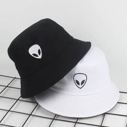 REFFER Trendy Unisex Embroidered foldable cotton Reversible alien Bucket Hat