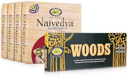 Cycle Pure Naivedya Sambrani Cups (48 pcs) + Woods Natural Incense Sticks (40 Sticks)