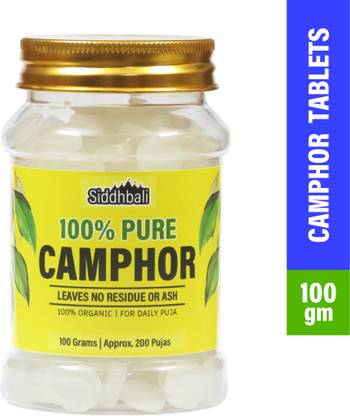 Siddhbali 100% Pure Camphor Tablets Puja Kapur Kapoor - 100 gram Pack - Reusable Pet Jar - Aproxx 250 Tablets
