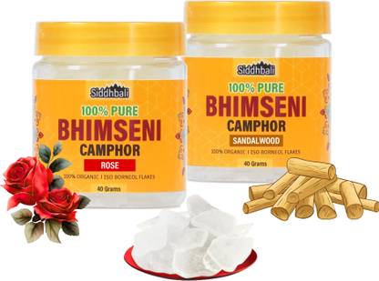 Siddhbali Rose & Sandalwood Bhimseni Camphor Kapoor Kapur Karpuram Combo Pack of 2