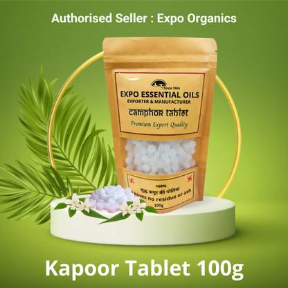 Expo Organics 100% Pure Camphor Tablets, Kapoor Tablets, Kapoor Dani, Diffusers, Puja
