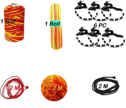Mahasri kacha daga muali kalawa kalaawa for pooja najriya red, yellow and black thread