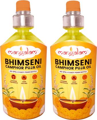 MANGALAM Bhimseni Camphor Puja Oil for Daily Puja Needs - 900ml Each (Pack of 2)