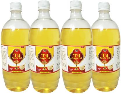 WQT Til Pooja Oil - 1000 ML Pack of 4 For Deepak Poojan, Akhand jyot,havan Kund