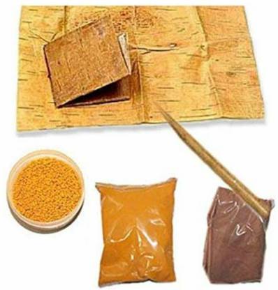 DEVAMA THE DIVINE BHOJPATRA Mantra Writing KIT/Original Bhojpatra 5 Sheets with Asthgandh Ink, Red Sandalwood and Pomegranate Pen for Mantra Siddhi Writing Kit