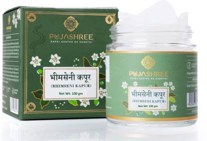 Pujashree 100% Pure and Original Bhimseni Camphor Kapoor Kapur Karpuram - 100g for Pooja