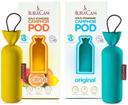 AuraCam Original and Citrus Potpourri Camphor Pods(1 Original + 1 Citrus)-Pack 2-Organic Camphor Pod For Room, Car (180 g)