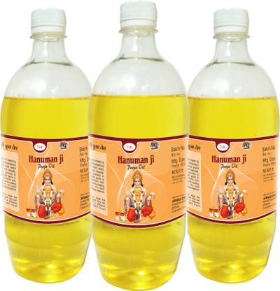 WQT Hanuman Ji Poojan Oil 1000 ML Pack of 3 For Diya Poojan,Havan Kund,Akahnd Jyot