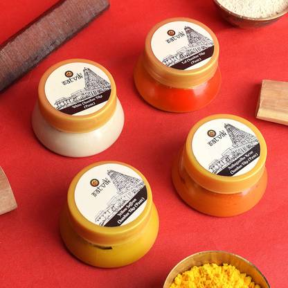 Satvik Set of 4 Pure Chandan Tika Paste Combo Yellow, Ashtgandha, Kumkum, Chandan Paste