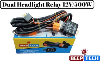 BEEPTECH Dual Headlight Relay With Heavy Duty Wiring Kit for All Cars 12V/500W (130/100) Headlight Restore Kit