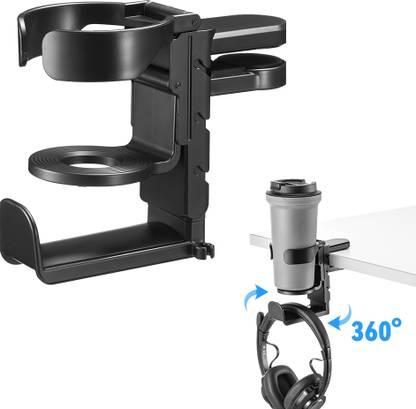 ZITRONIX Flexible Desk Cup Holder and Swivel Headphone Hanger with Cable Clip No Drill Headphone Stand