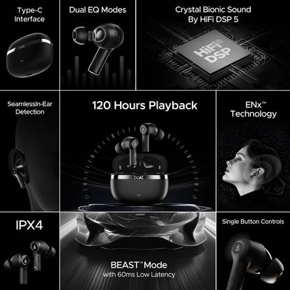 boAt Nirvana Ion with 120 Hours Playback & Crystal Bionic Sound by Hifi DSP 5 Bluetooth