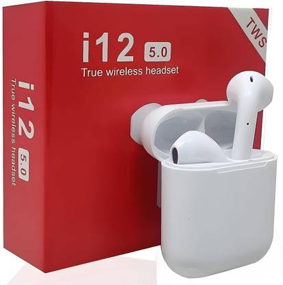AJ HUB Portable Wireless Bluetooth 5.0 Stereo White Headset i12 With Charging Case Bluetooth