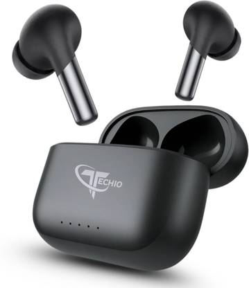 Techio Black Earbuds | True Wireless Stereo | Noise Cancelling Bluetooth