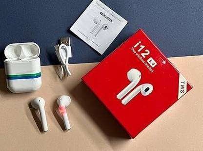 AJ HUB Bluetooth Earbuds Headset i12 With Active Noise Cancellation And Charging Case Bluetooth