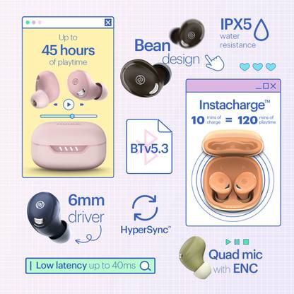 noise buds trance 2 3 Noise Buds Trance 2 with 45 Hr of Playtime, ENC with Quad Mic, Low Latency (Upto 40ms) Bluetooth