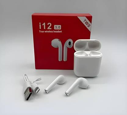 AJ HUB Portable Wireless Bluetooth 5.0 Stereo Headset i12 With Charging Case And Cable Bluetooth