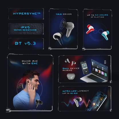 Noise Buds MVP 102 3 Noise Buds MVP102 with Dual Pairing, 60 Hours Playtime,Ultra Low Latency,ENC,Quad Mic Bluetooth