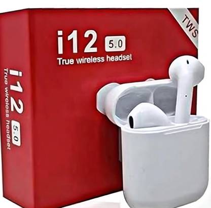 AJ HUB Wireless 5.0 Bluetooth Stereo White Headset i12 Earbuds With Charging Case Bluetooth