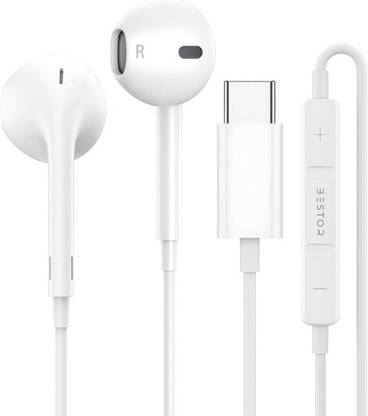 Bestor Type C Wired Earphones, HD Mic, 14mm Driver, Anti-Tangle, White Wired
