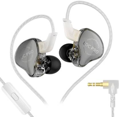 KZ EDC Pro IEM Earphone with In-Line Microphone, Silver Plated 3.5mm Plug Cable Wired