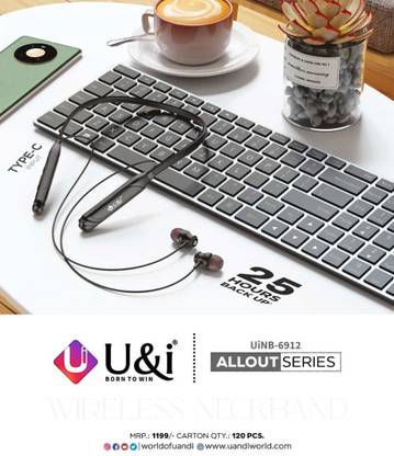 Grownics U&I Allout Series UiNB 6912, 25 Hours Back up, Wireless Neckband Bluetooth
