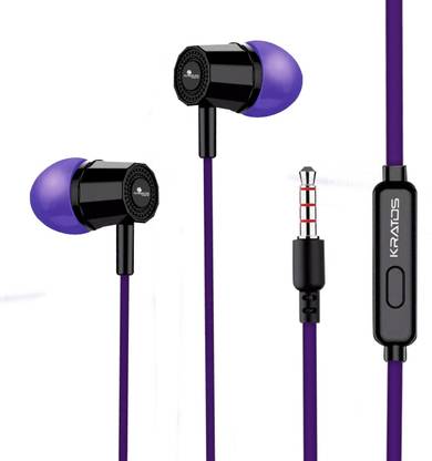 Kratos KR-E02 Purple Extra Bass, Built-in Microphone, Lightweight, Clear Sound Wired
