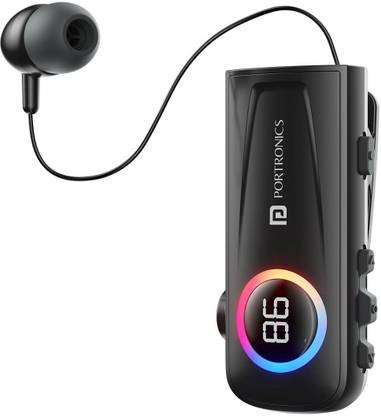Portronics Harmonics Klip 5 Retractable Bluetooth Calling Earphone,Vibration Prompt,HD Mic Wired