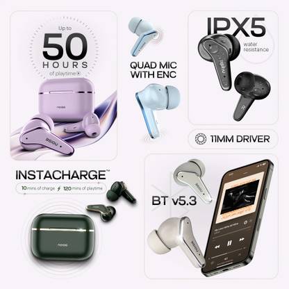 Noise Buds VS102 Elite with 50Hr Playtime, ENC, Quad Mic, Chrome finish Flybird Design Bluetooth