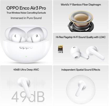 OPPO Enco Air3 Pro Industry first Composite Bamboo Fiber,ANC,30H Playtime,Fast Charge Bluetooth Headset