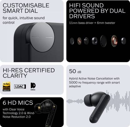 CMF by Nothing Buds Pro 2 with 50 dB ANC| Hi-Res + LDAC| Smart Dial| Spatial Audio|Dual Drivers Bluetooth