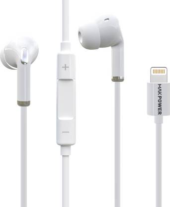 MAK POWER Lightning Earphone, Clear Audio, Soft Ear Tips, In-Line Mic, Tangle-Free Cable Wired