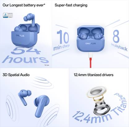 OnePlus Nord Buds 3r TWS Earbud, 10min charge for 8hr Music, 3D Audio, 2-mic call Bluetooth (Aura Blue, True Wireless)