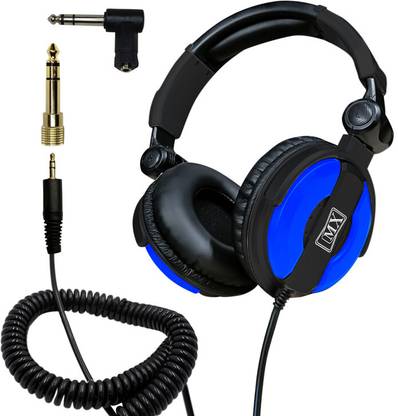 MX DJ Headphones with Swivelling Ear Cups & Included Carry Bag DJ 1000-Blue Wired without Mic
