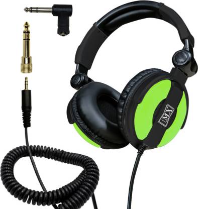 MX Value On Ear DJ Headphones with Swivelling Ear Cups & Included Carry Bag DJ 1000-Green Wired without Mic Headset