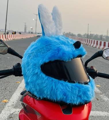 Gking Trendy Funny Blue Bunny Helmet Cover For Biker With Keychain Helmet Buckle Clip