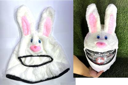 tgr White Bunny Motorcycle Helmet Covers Suitable for Helmets Only Cover Riding Gear Helmet Buckle Clip