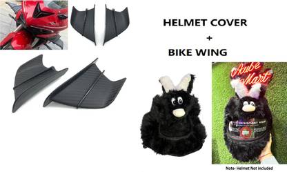 acube mart big fur Helmet Cover(black HC-14) with bike Side Wing Mat Carbon Fiber faring Helmet Buckle Clip