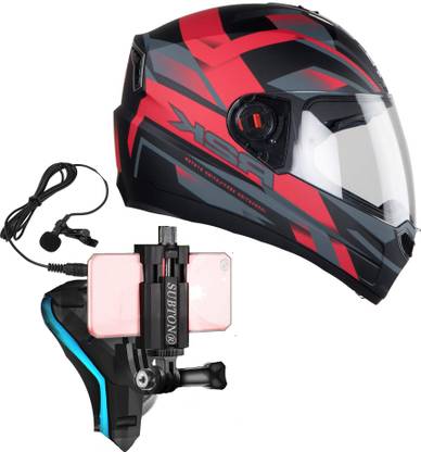 Vinayakam MotoVlogging Full Face with Chin+Mobile Holder+Mic(Combo)For Bikers Helmet Mount