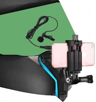blue seed Chin Mount Mobile MotoVlogging|Helmet Strap+Mobile Holder+Collar Mic Helmet Mount