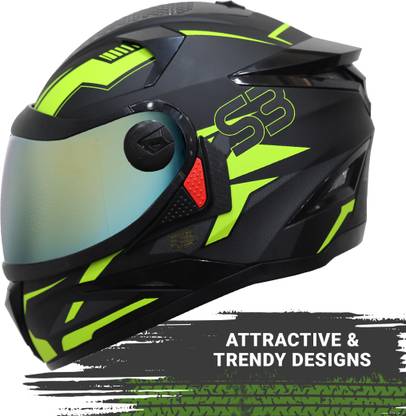 Steelbird SBH-17 Terminator Full Face Graphic Helmet in Matt Black Fluo Yellow Chrome Gold Motorbike Helmet