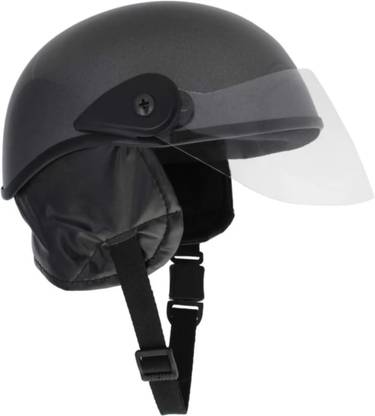 Anjana HALF HELMET WITH CLEAR VISOR FOR UNISEX WITH STYLISH ENHANCED DESIGN (GUN GREY) Motorbike Helmet