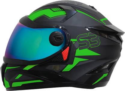 Steelbird SBH-17 Terminator Full Face Graphic Helmet in Fluo Matt Black Green Motorbike Helmet