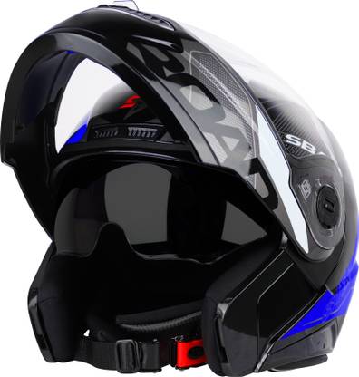 Steelbird Air SBA-7 ISS ROAD MATT BLACK BLUE M SIZE 580 MM FLIP UP HELMET Motorbike Helmet